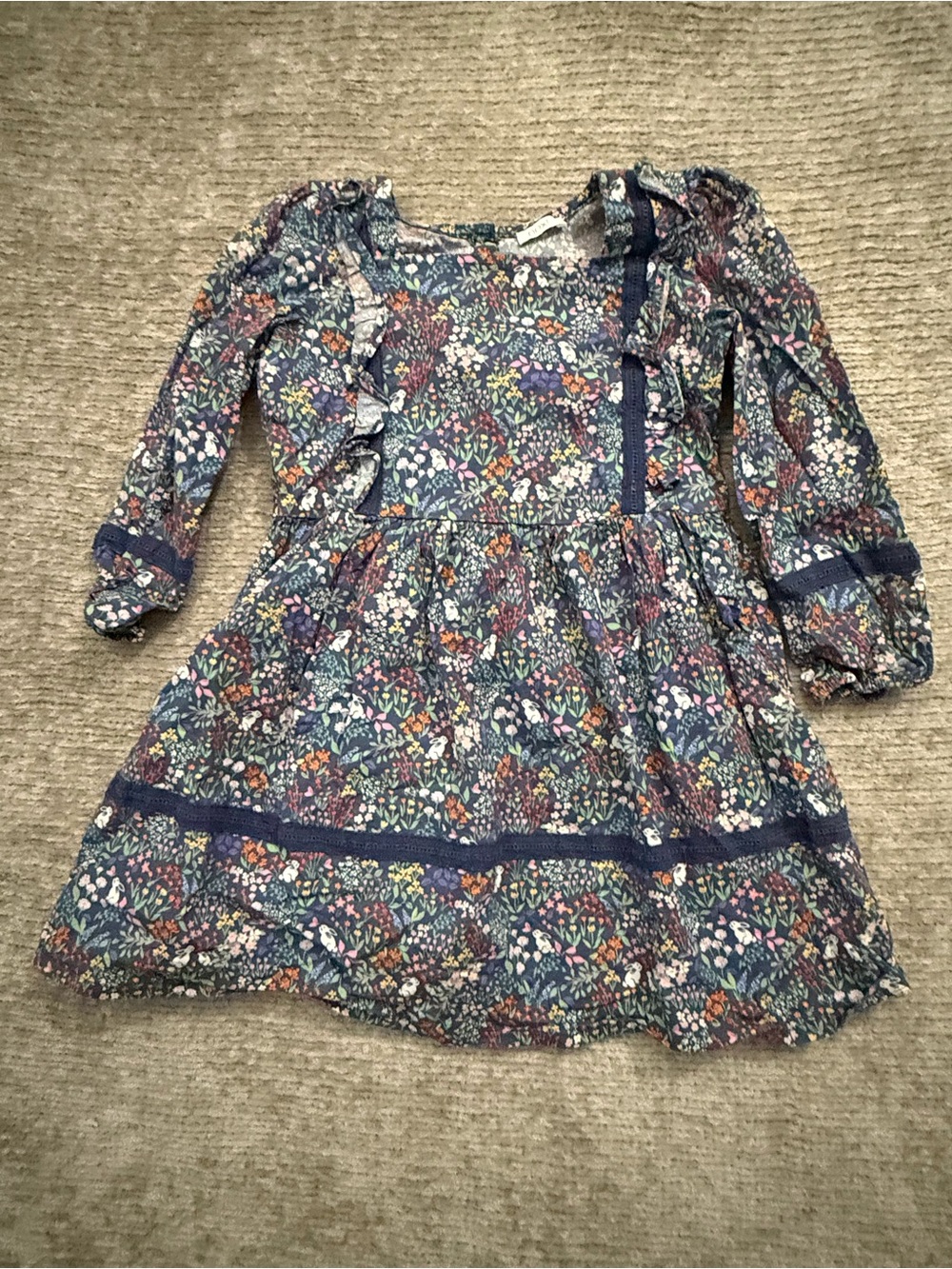 Next Girls Floral Bunny Ruffle Dress Size 4-5 Years 110cm
